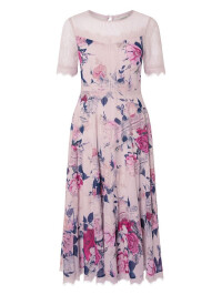 Rochie Millicent cu imprimeu floral și dantelă, nuanță nud.-Crem-36