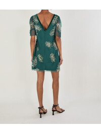 Rochie Alyson cu pene și detalii strălucitoare, verde.-Verde-44