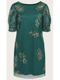 Rochie Alyson cu pene și detalii strălucitoare, verde.