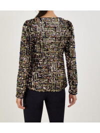 Top Fiona cu paiete, decolteu pătrat, negru.-Negru-L