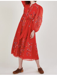 Rochie cămașă Emily brodată, din poliester reciclat, roșie.-Rosu-38