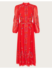 Rochie cămașă Emily brodată, din poliester reciclat, roșie.