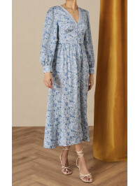 Rochie tip tea Ditsy din poliester reciclat, albastră