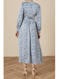 Rochie tip tea Ditsy din poliester reciclat, albastră