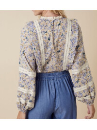 Top prairie floral și din dantelă brodată, mov