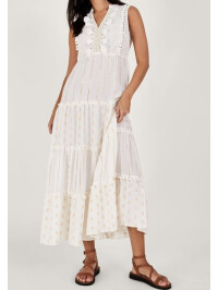 Rochie maxi kaftan metalică,ivory-Crem-L