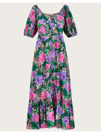 Rochie tip tea Effie cu imprimeu, camel.-Multicolor-50