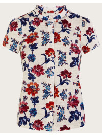 Top cu imprimeu floral și mâneci scurte din in-Multicolor-S
