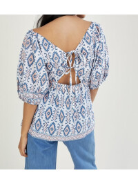 ARTISAN STUDIO – Bluză roz cu mâneci scurte, decorată cu imprimeu tip woodblock