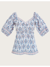 ARTISAN STUDIO – Bluză roz cu mâneci scurte, decorată cu imprimeu tip woodblock