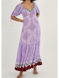 Rochie maxi mov cu imprimeu, detalii în stil chevron pe margini.-Mov-L