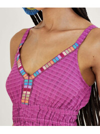 Rochie midi simplă, cu textură ușoară și bandă decorativă-Mov-M