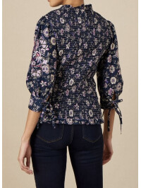 Bluză cu imprimeu floral și fronseuri -Bleumarin-42