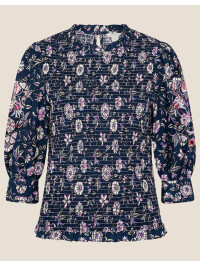 Bluză cu imprimeu floral și fronseuri -Bleumarin-42