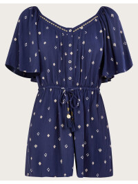 Salopetă scurtă albastră cu imprimeu decorativ