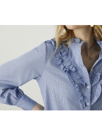 Cămașă albastră cu imprimeu în dungi și volănașe, din poliester reciclat-Albastru-48