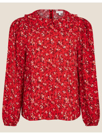 Bluză cu guler cu volane și imprimeu floral mărunt