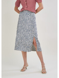 Fustă midi Anias cu imprimeu animalier, textură creponată și poliester reciclat-Alb Negru-XL