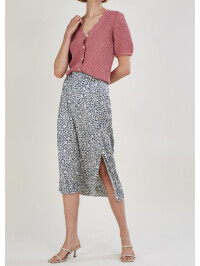 Fustă midi Anias cu imprimeu animalier, textură creponată și poliester reciclat-Alb Negru-XL