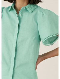 Cămașă cu guler din dantelă, din amestec de in