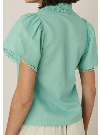 Cămașă cu guler din dantelă, din amestec de in-Verde-M