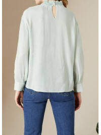 Bluză cu mâneci lungi, brodată, cu margini ondulate