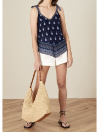 Top Claudia cu bretele subțiri și imprimeu, din LENZING™ ECOVERO™-Bleumarin-S