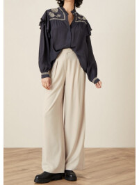 Bluză gri cu broderie în stil victorian-Gri-36