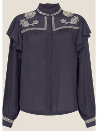 Bluză gri cu broderie în stil victorian-Gri-36