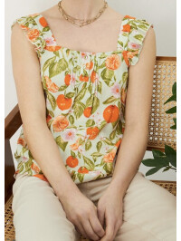 Top verde mint, fără mâneci cu imprimeu fructe, realizat din LENZING™ ECOVERO™-Verde-XXL