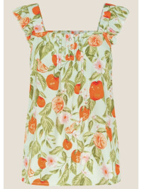 Top verde mint, fără mâneci cu imprimeu fructe, realizat din LENZING™ ECOVERO™