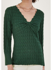 Pulover verde cu model pointelle, din poliester reciclat-Verde-L