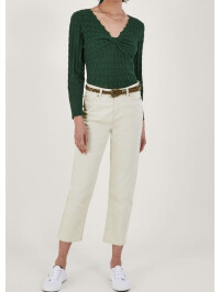 Pulover verde cu model pointelle, din poliester reciclat-Verde-L