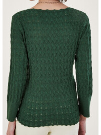 Pulover verde cu model pointelle, din poliester reciclat