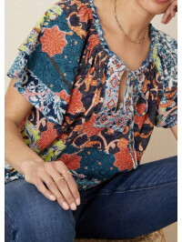 Top albastru Sufja din jerseu cu imprimeu