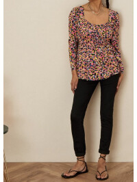 Top din jerseu cu mâneci lungi și imprimeu floral multicolor-Multicolor-XL
