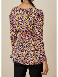 Top din jerseu cu mâneci lungi și imprimeu floral multicolor-Multicolor-XL