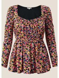 Top din jerseu cu mâneci lungi și imprimeu floral multicolor-Multicolor-XL