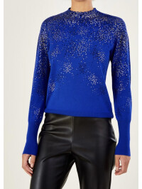 Pulover albastru cu puncte metalizate și viscoză sustenabilă-Albastru-XXL