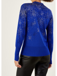 Pulover albastru cu puncte metalizate și viscoză sustenabilă