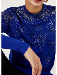 Pulover albastru cu puncte metalizate și viscoză sustenabilă-Albastru-XXL