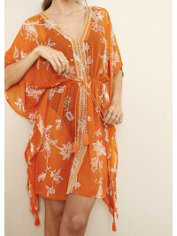 Kaftan Kai cu imprimeu, din viscoză sustenabilă, portocaliu