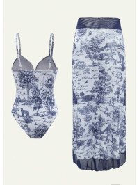 Costum de baie intreg și fustă cu nod lateral swim oasis – Set de vară cu imprimeu floral și animal print-Alb-XXL