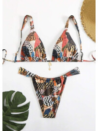Set de bikini de vară pentru plajă, cu imprimeu leopard, sexy, imprimat aleatoriu-Print-L