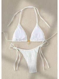 Costum de baie alb din două piese pentru femei ,model brazilian,sexy și elegant