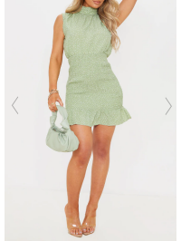 ROCHIE VERDE SALVIE CU GÂTUL ÎNALT 