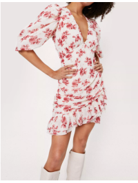 Rochie mini cu mâneci bufante florale