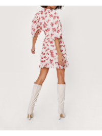 Rochie mini cu mâneci bufante florale