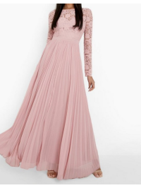 ROCHIE MAXI PLISATĂ DIN DANTELĂ SPATE DESCHIS 