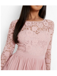 ROCHIE MAXI PLISATĂ DIN DANTELĂ SPATE DESCHIS 